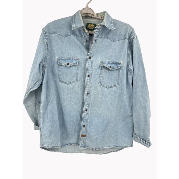Cabelas Light Wash Denim Button-Up Shirt Large 100% Cotton Long Sleeve - Picture 1 of 7